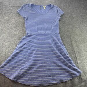 Matilda Jane Womens Skater Dress Sz M Blue Stripe Texture Short Sleeve Fit Flare